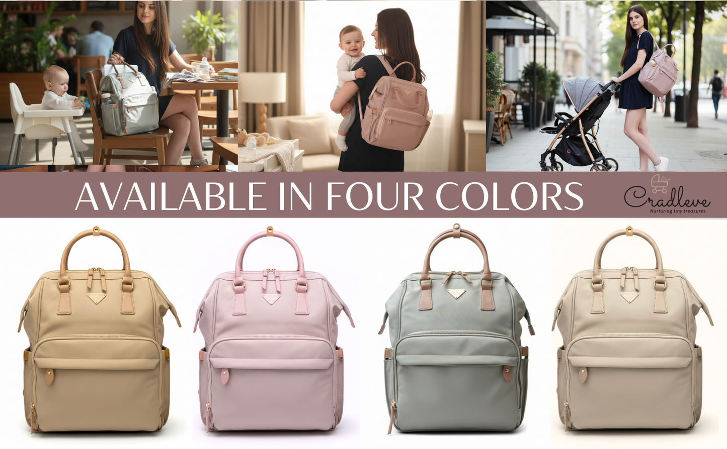 Cradleve Essentia Diaper Bag for Moms | Stylish & Spacious Mommy Bag with Insulated Bottle Pockets | Waterproof Recycled Nylon | Backpack, Tote & Stroller Bag (Camel Brown) - Cradleve