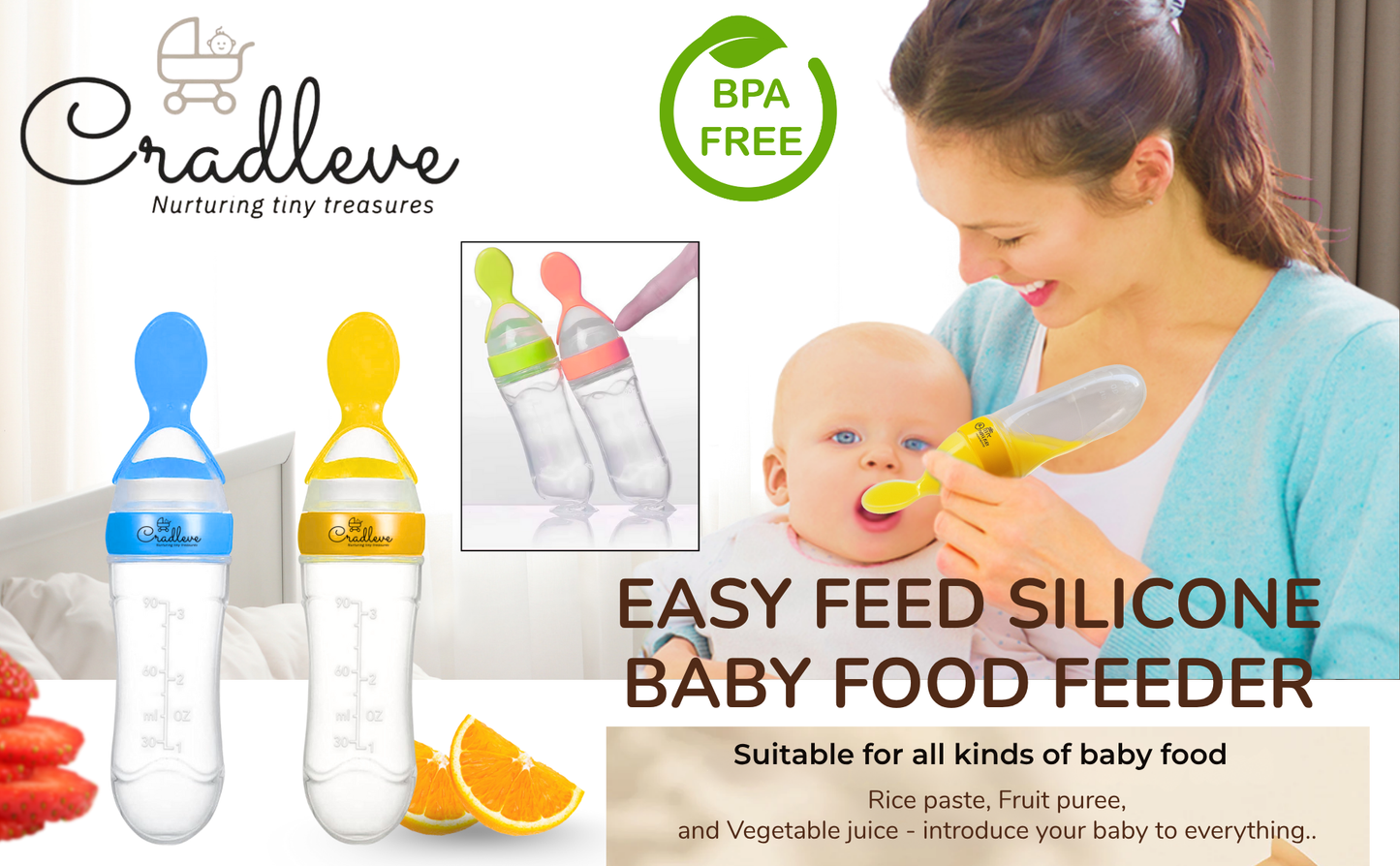 CRADLEVE EasyFeed Silicone Food Feeder for 4M+ Baby (Yellow)