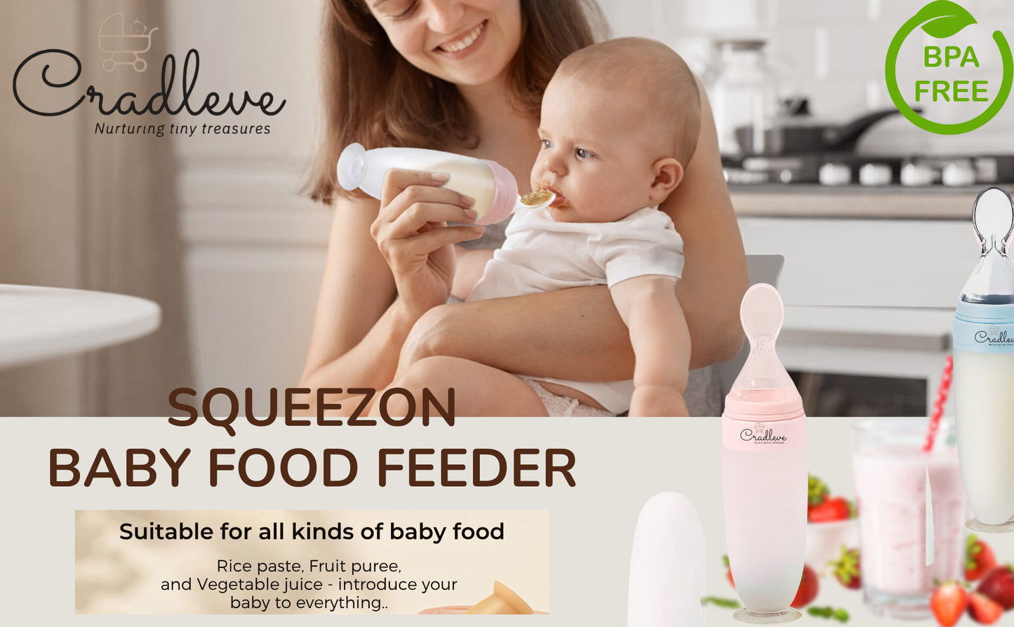 CRADLEVE Squeezon Baby Food Feeder (90ml) (Blue)