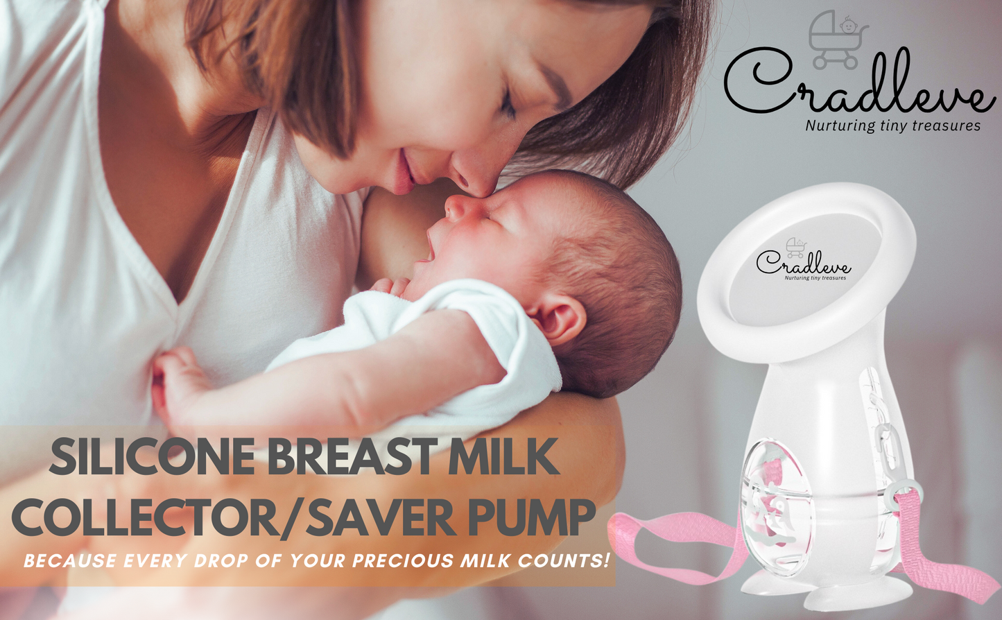 CRADLEVE Silicone Breast Milk Collector with Suction Base, Dust Proof Cap 5oz/150ml