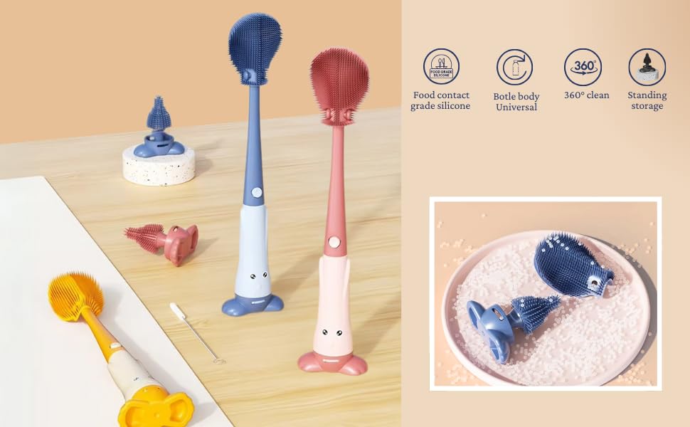 CRADLEVE Smart Scrub 3-in-1 Baby Bottle Cleaning Brush Set (Blue)