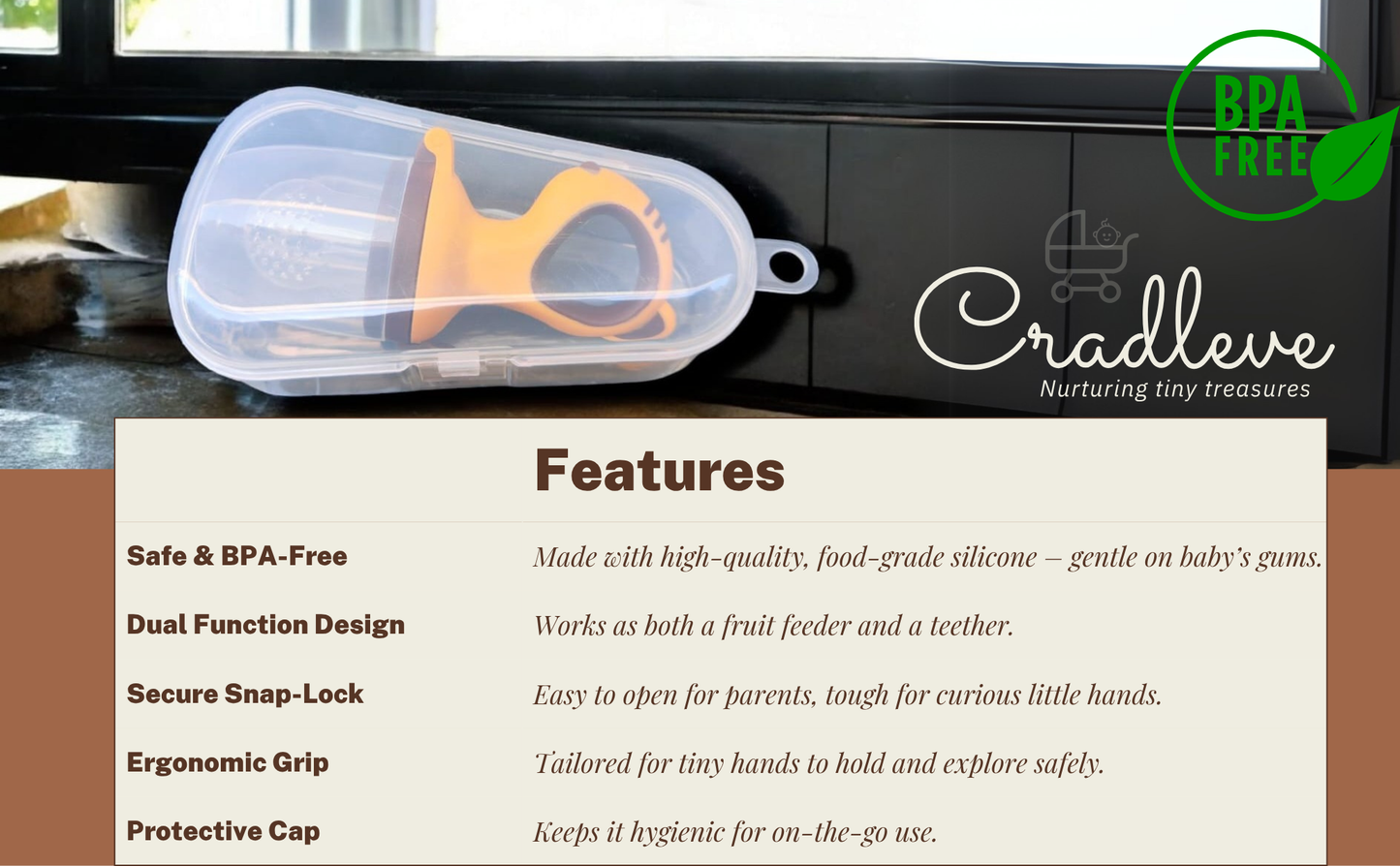 CRADLEVE Baby Fruit/Food Pacifier with PP case (Yellow)