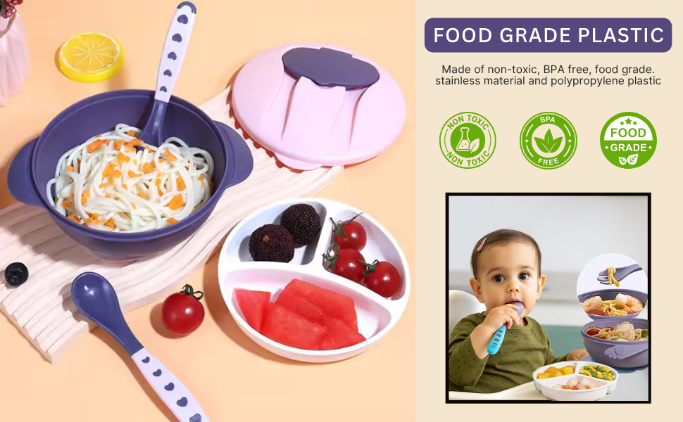 Cradleve Compact 3in1 Baby Feeding Bowl Set with Lid, Spoon & Fork (Blue)