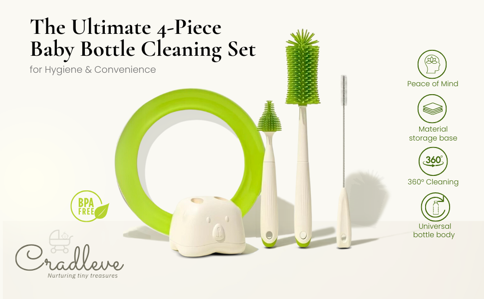 CRADLEVE 4IN1 Elegant Baby Bottle Cleaning Brush Set