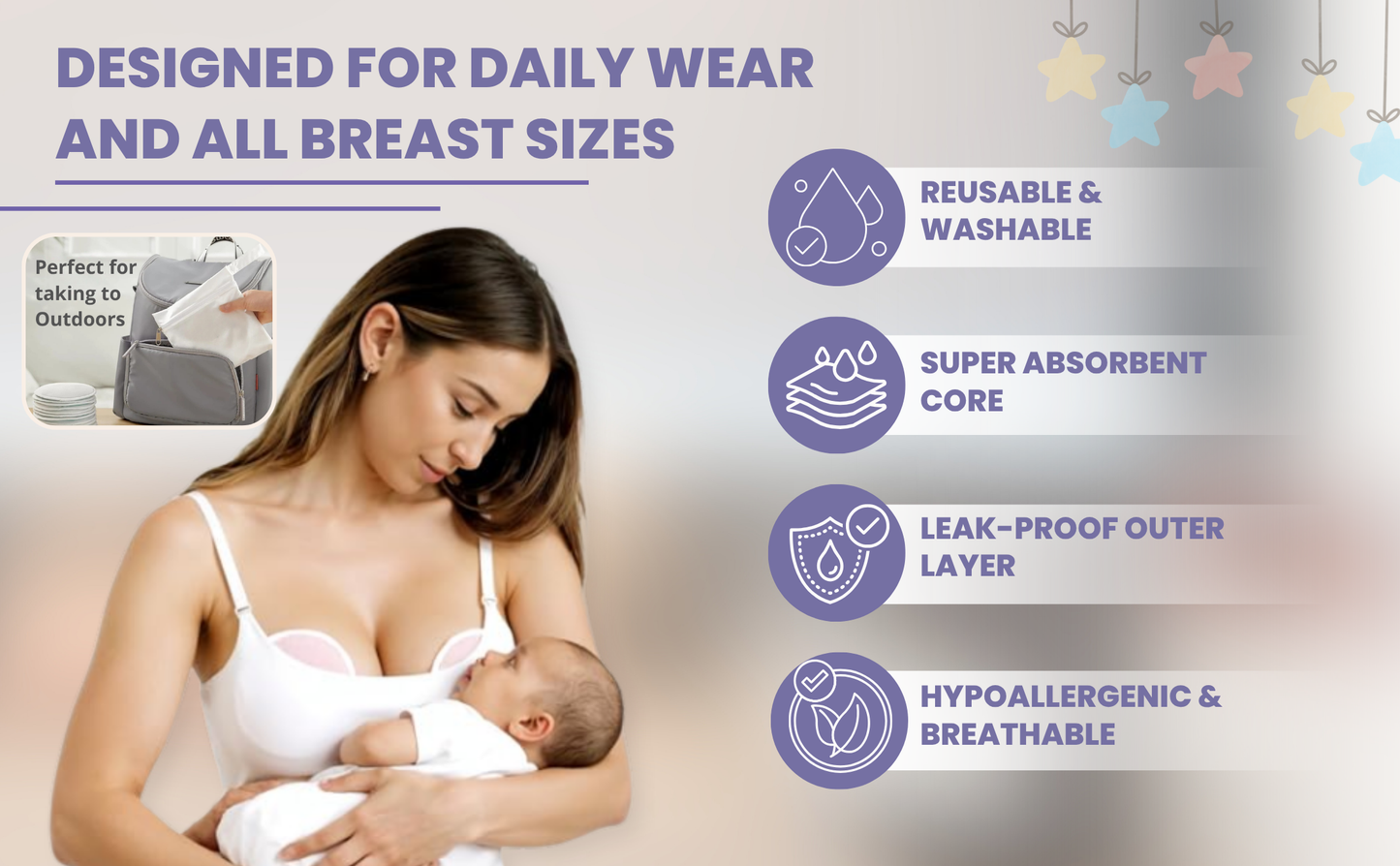 CRADLEVE Natural Washable Nursing Pads with Laundry Bag