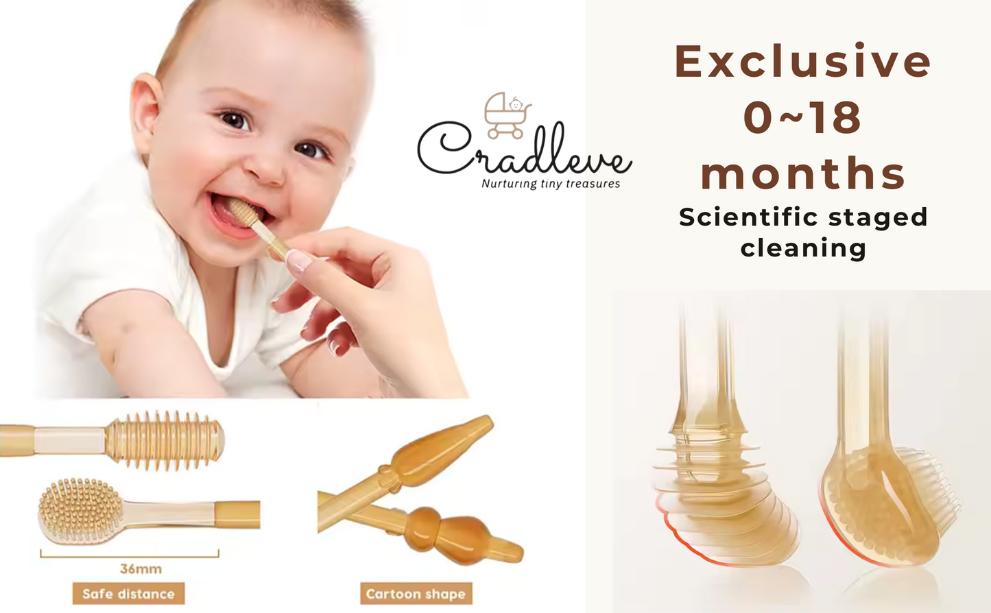 CRADLEVE Silicone Baby Toothbrush & Tongue cleaner with PP case