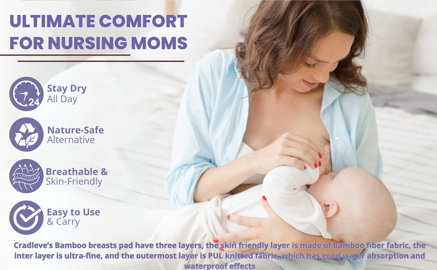CRADLEVE Natural Washable Nursing Pads with Laundry Bag