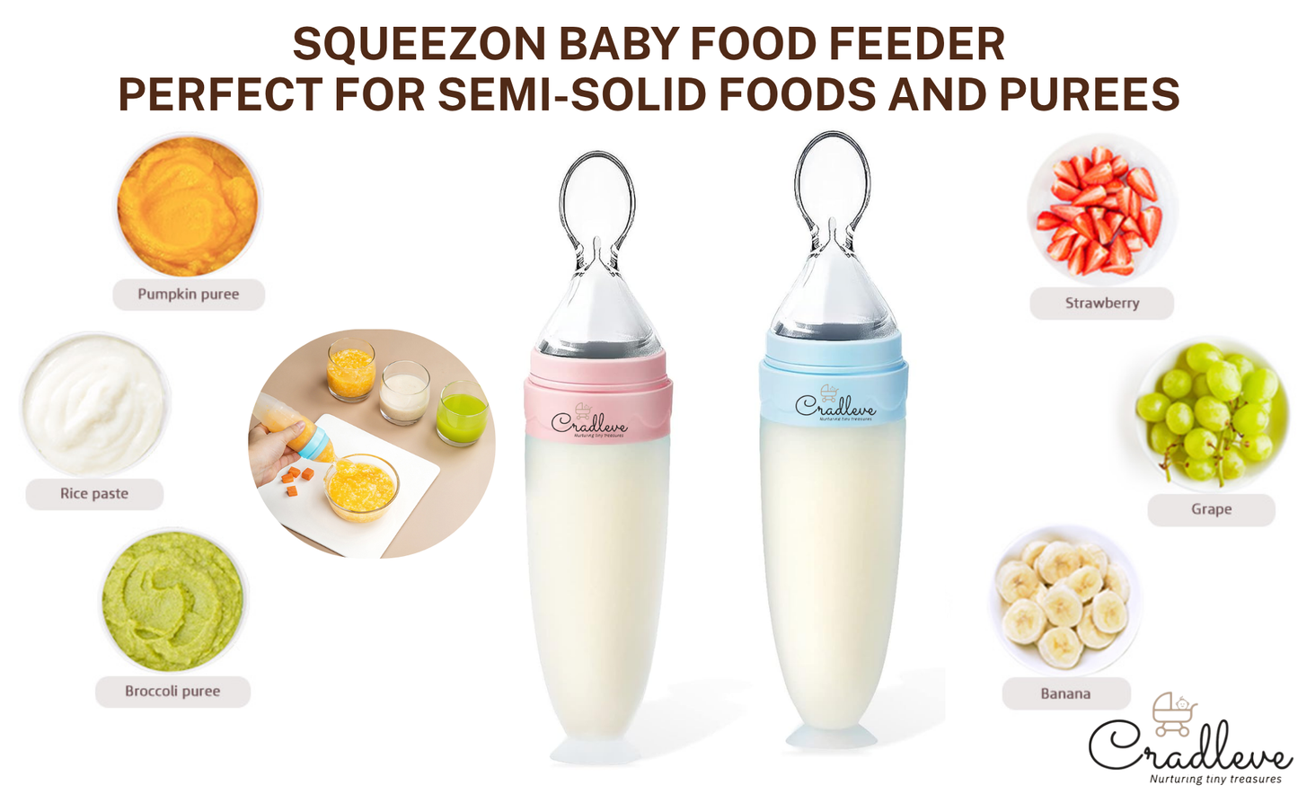 CRADLEVE Squeezon Baby Food Feeder (90ml) (Blue)