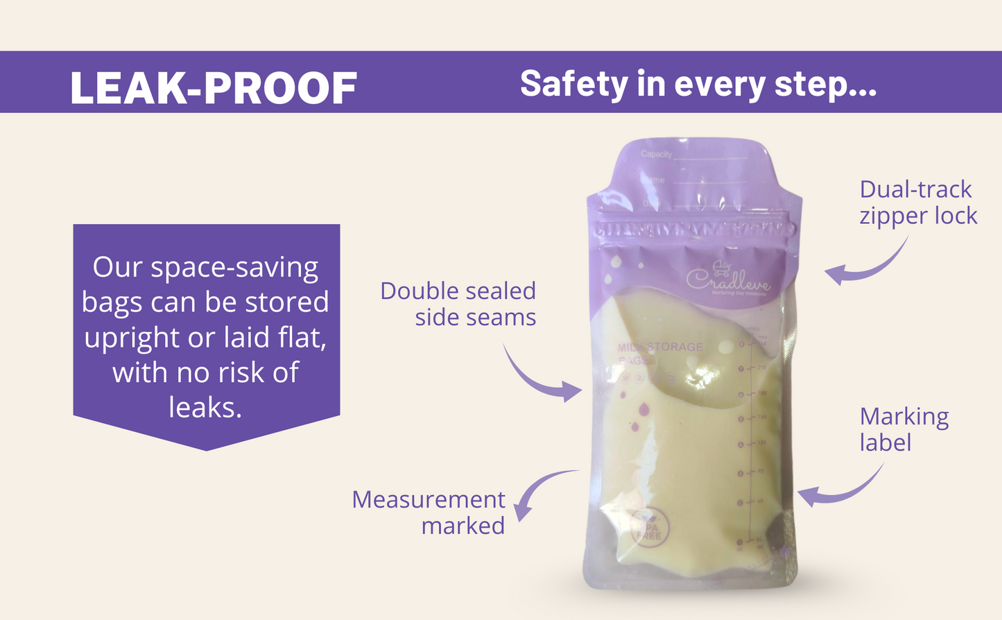 CRADLEVE Breast Milk Storage Bags (Pack of 25), 100% BPA-free