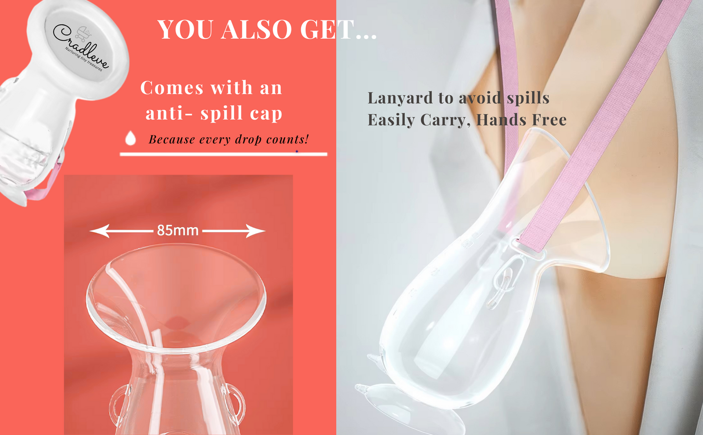 CRADLEVE Silicone Breast Milk Collector with Suction Base, Dust Proof Cap 5oz/150ml