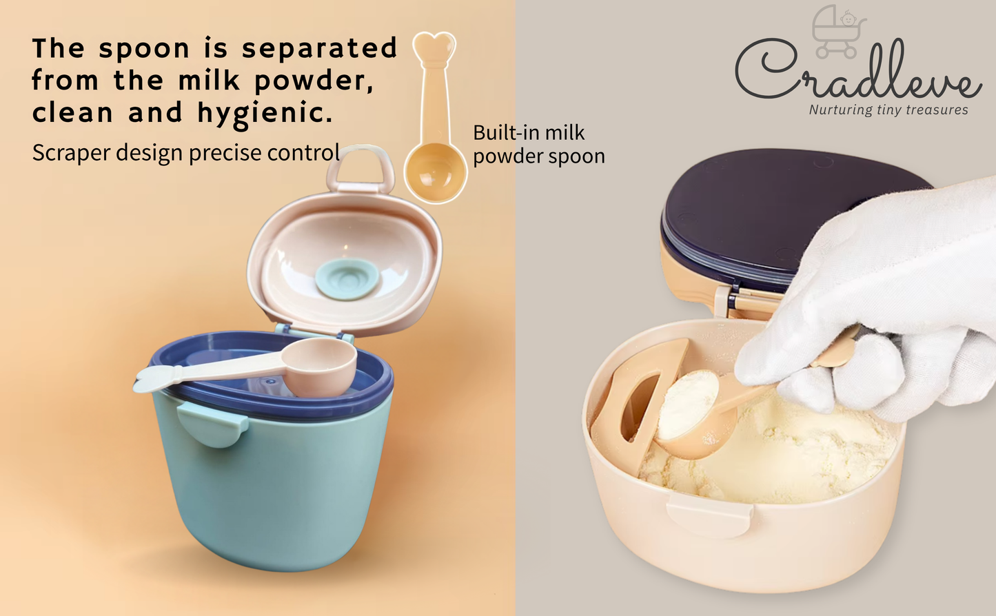 CRADLEVE Baby Milk Powder Storage Box with Spoon and Leveler (Beige)