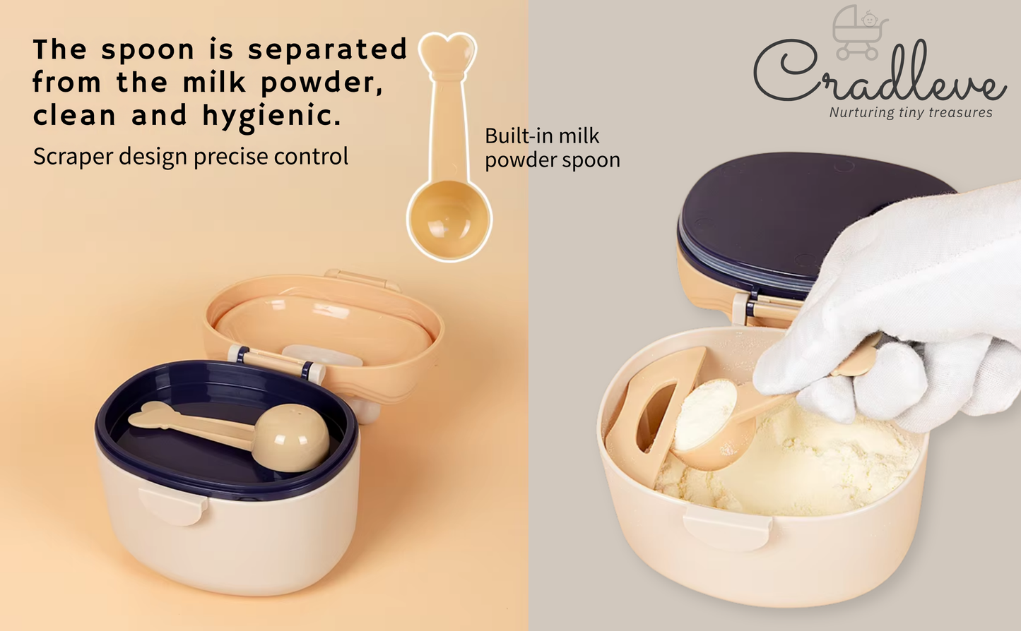 CRADLEVE Baby Milk Powder Storage Box with Spoon and Leveler (Beige)