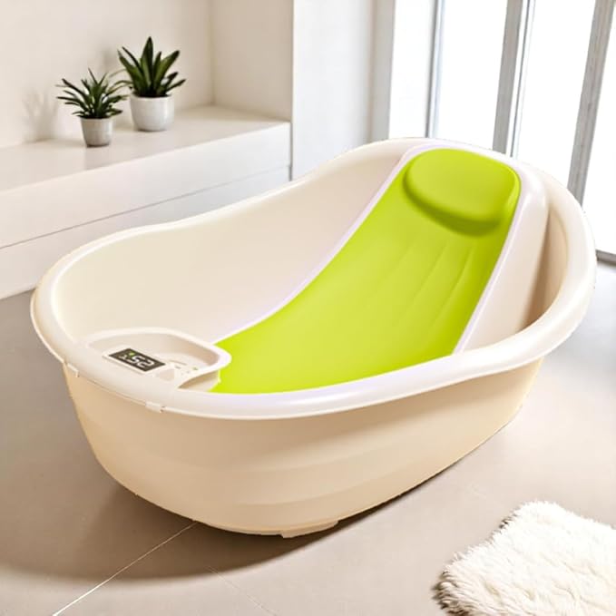 CRADLEVE Baby BathTub for 0 to 2 Years Anti-Slip Infant Bathtub with Touch screen digital display - Temperature Sensor (Green)
