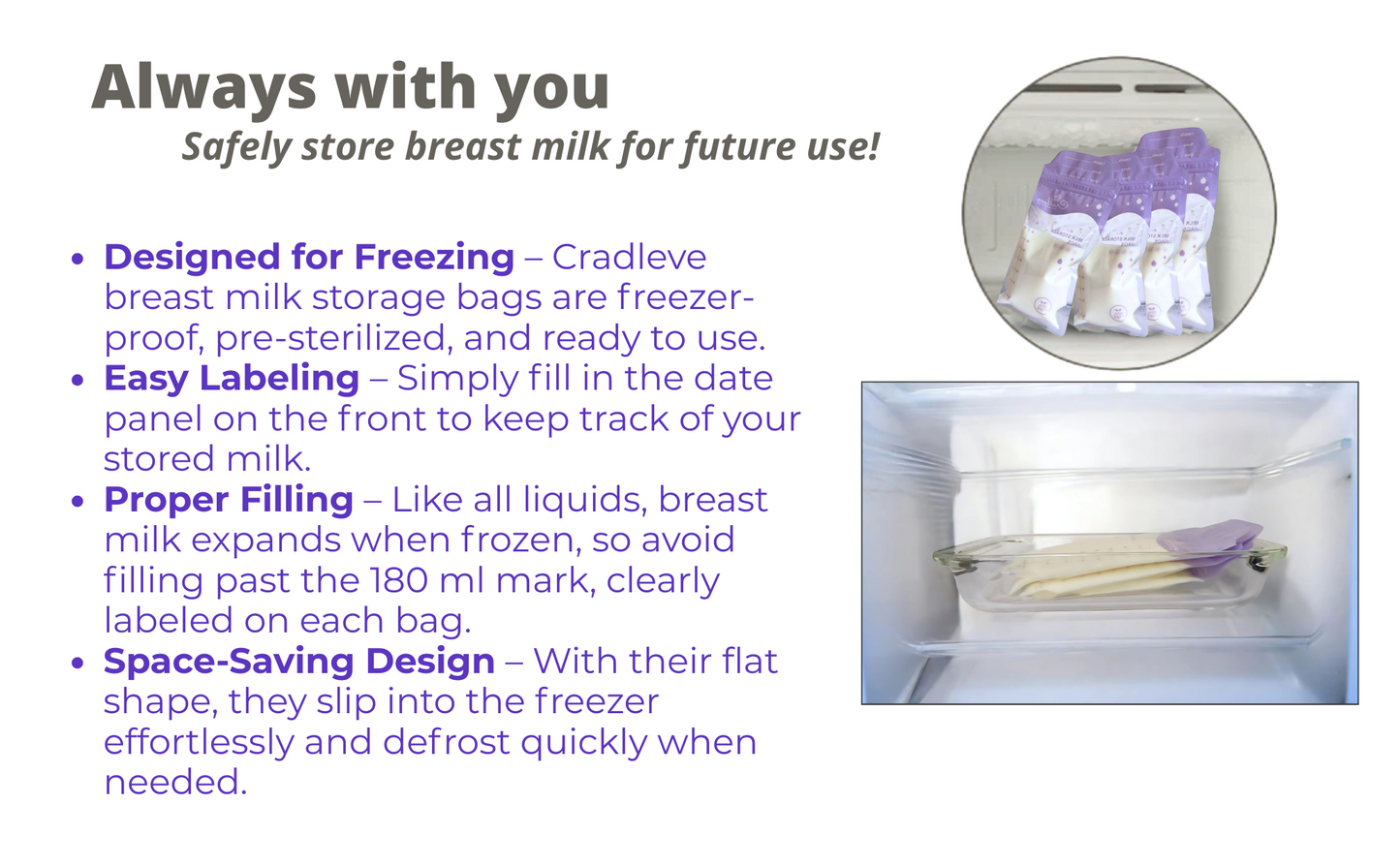CRADLEVE Breast Milk Storage Bags (Pack of 25), 100% BPA-free