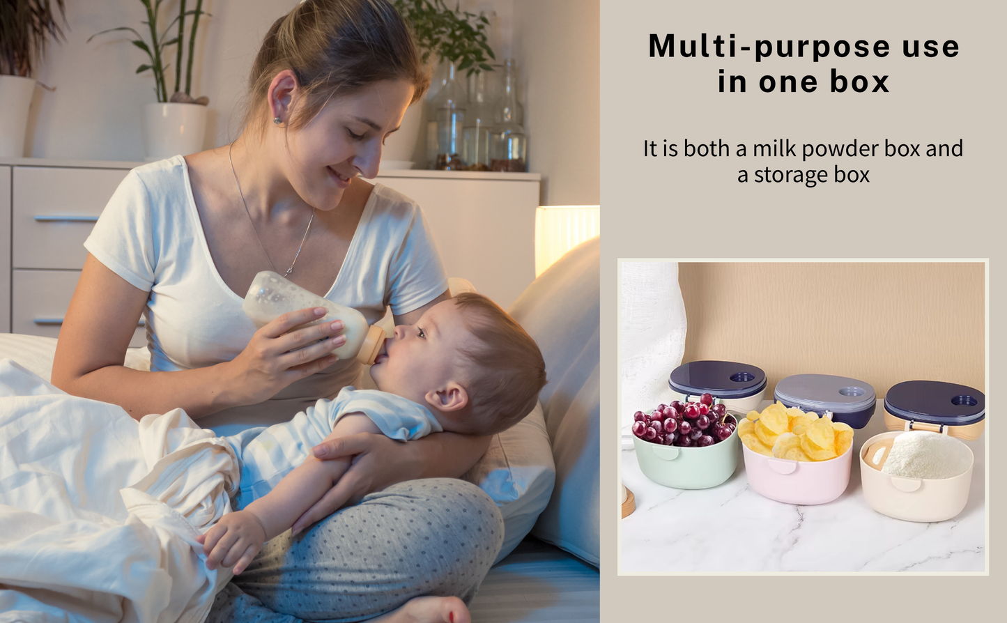 CRADLEVE Baby Milk Powder Storage Box with Spoon and Leveler (Beige)
