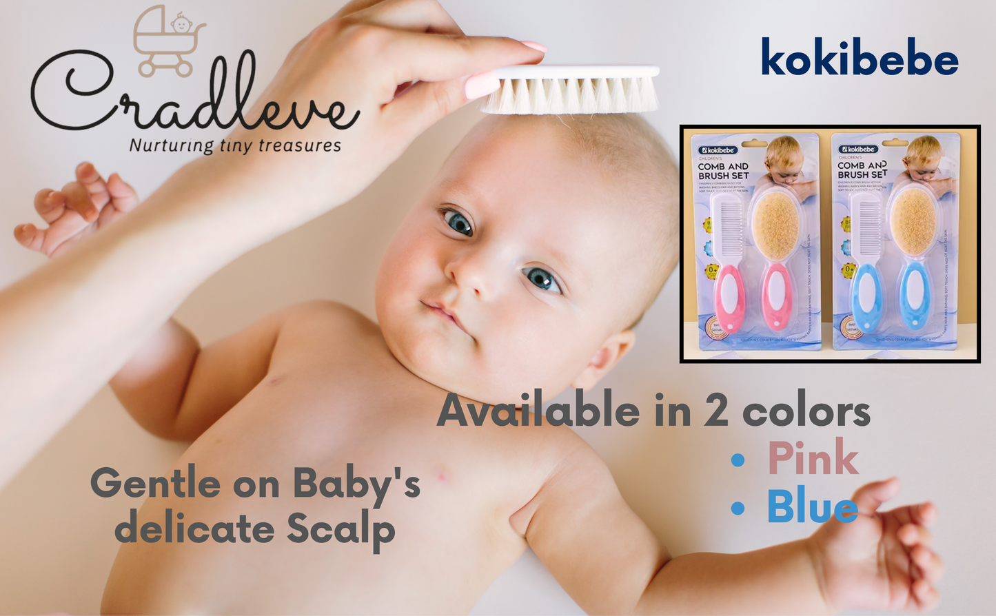 CRADLEVE Kokibebe Baby Comb and Brush Set (Pink)