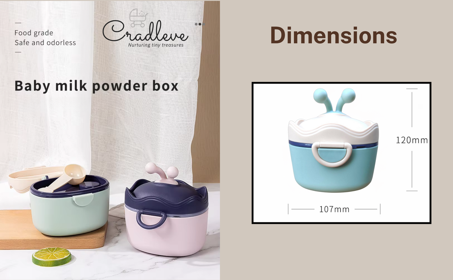 CRADLEVE Baby Milk Powder Storage Box with Spoon and Leveler (Beige)