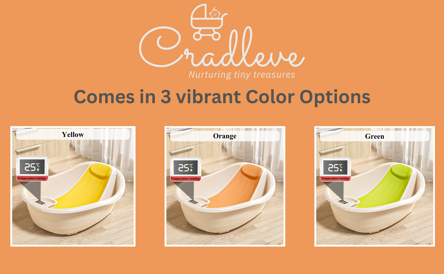 CRADLEVE Baby BathTub for 0 to 2 Years Anti-Slip Infant Bathtub with Touch screen digital display - Temperature Sensor (Green)