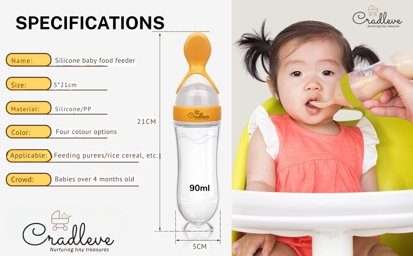 CRADLEVE EasyFeed Silicone Food Feeder for 4M+ Baby (Yellow)