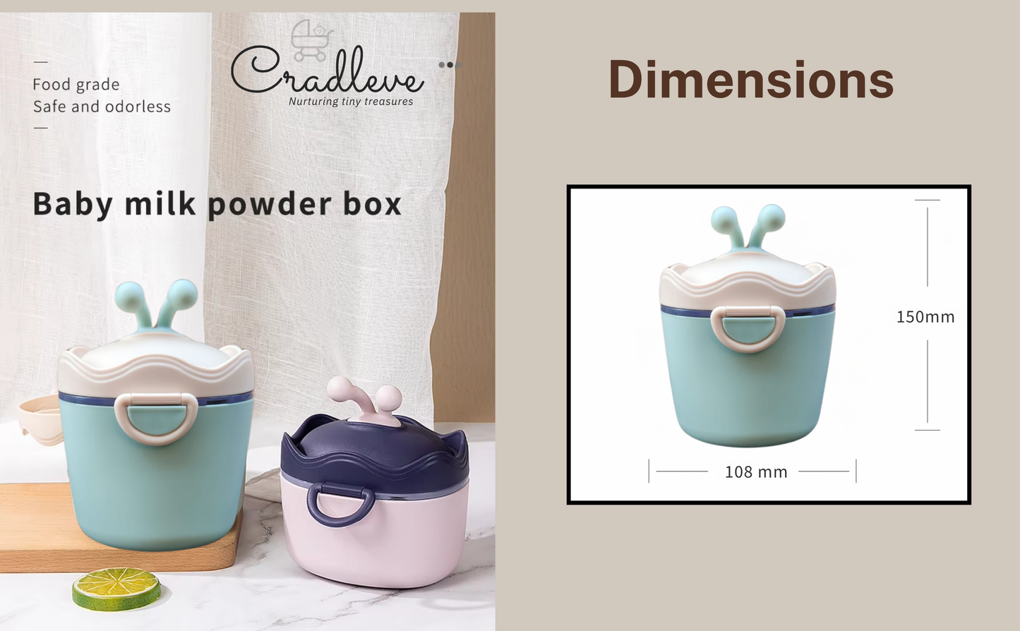 CRADLEVE Baby Milk Powder Storage Box with Spoon and Leveler (Beige)