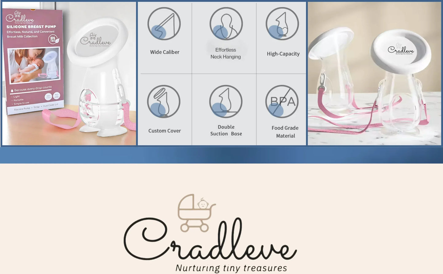 CRADLEVE Silicone Breast Milk Collector with Suction Base, Dust Proof Cap 5oz/150ml