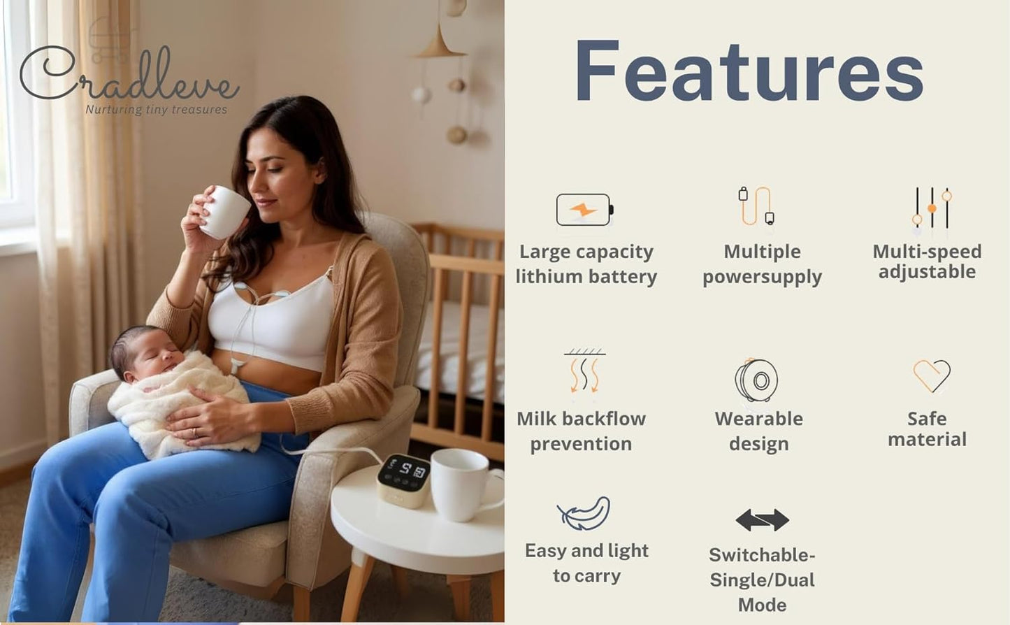 CRADLEVE Double Electric Wearable Breast Pump