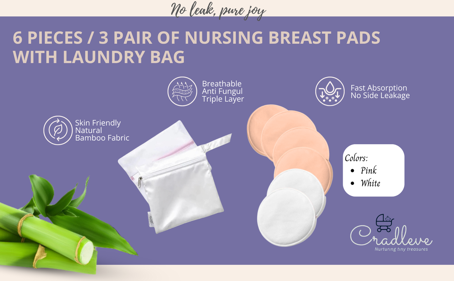 CRADLEVE Natural Washable Nursing Pads with Laundry Bag