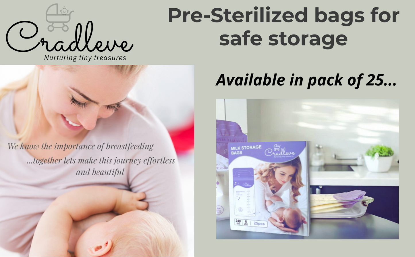 CRADLEVE Breast Milk Storage Bags (Pack of 25), 100% BPA-free