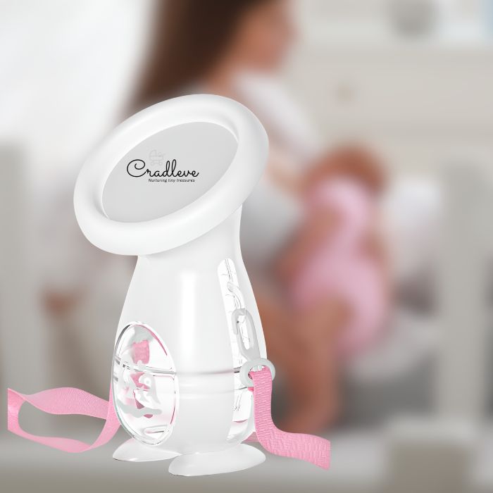 CRADLEVE Silicone Breast Pump, Breast Milk Collector with Suction Base, Dust Proof Cap with adjustable strap | BPA-Free Manual Breast Pump for Breastfeeding Mothers, 5oz/150ml