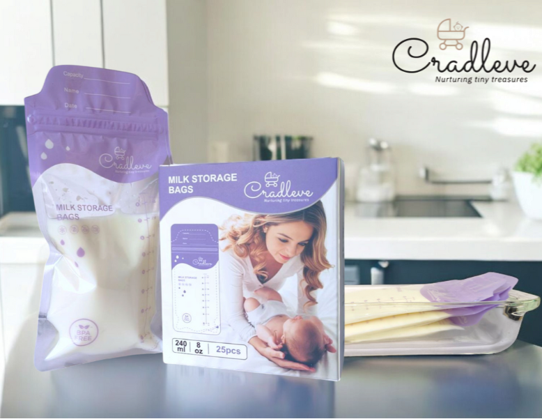 CRADLEVE Breast Milk Storage Bags (Pack of 25), 100% BPA-free , Highest Quality Food Grade material, Disposable Milk Freezer Bags for Breast Feeding mothers, Tripple layered- Durable and Leak Proof