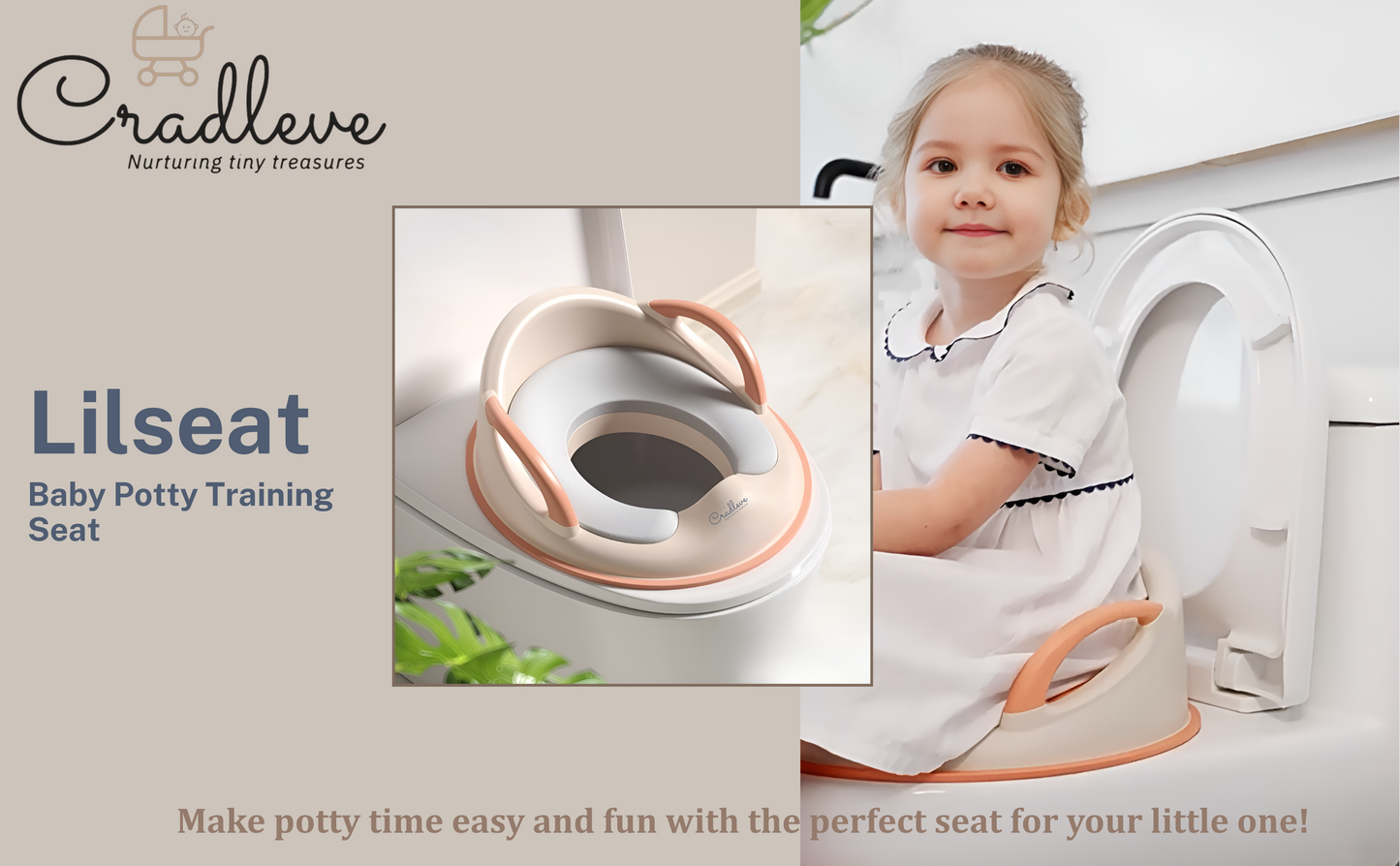 CRADLEVE Lilseat Baby Potty Training Toilet Seat with Handles 0-8 Yrs (Beige)
