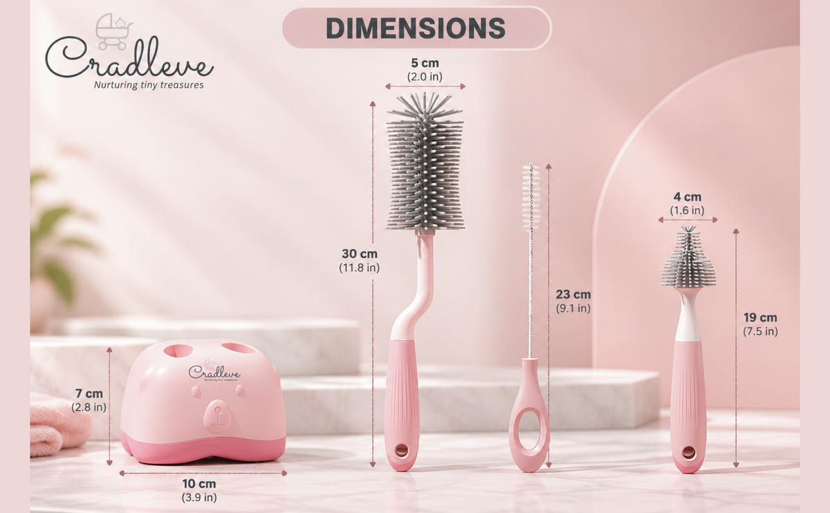 CRADLEVE 4IN1 Whirlpool Baby Bottle Cleaning Brush Set (Pink)