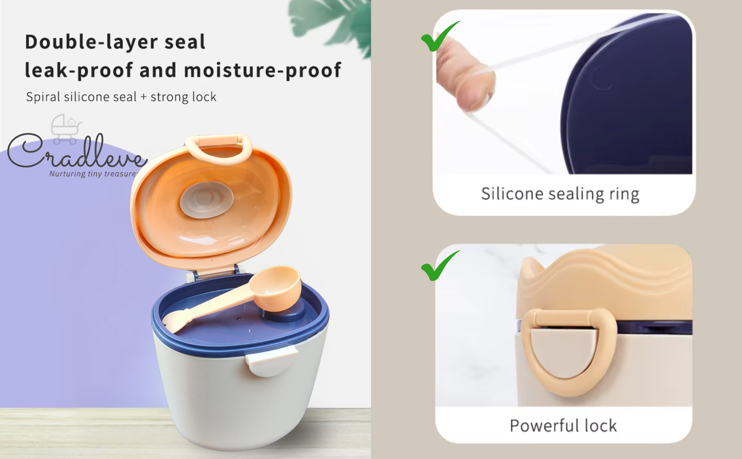 CRADLEVE Baby Milk Powder Storage Box with Spoon and Leveler (Beige)