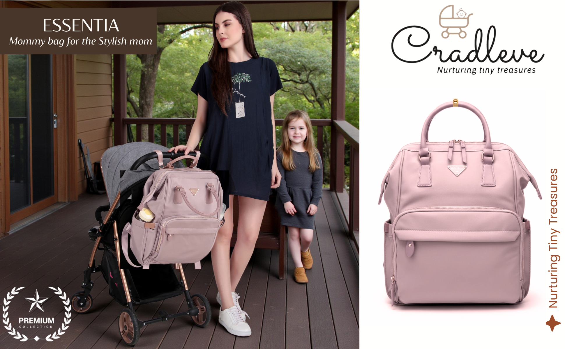 Cradleve Essentia Diaper Bag for Moms | Stylish & Spacious Mommy Bag with Insulated Bottle Pockets | Waterproof Recycled Nylon | Backpack, Tote & Stroller Bag (Candy Pink) - Cradleve