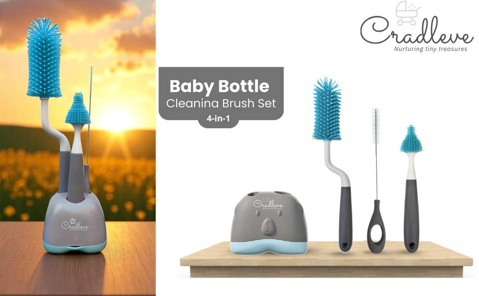 CRADLEVE 4IN1 Whirlpool Baby Bottle Cleaning Brush Set (Gray)
