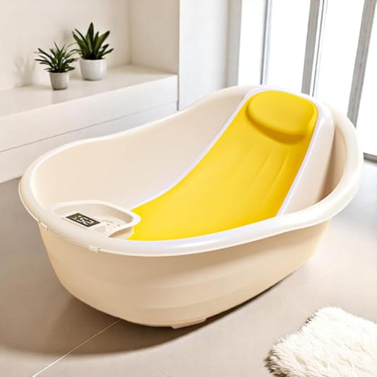CRADLEVE Baby BathTub for 0 to 2 Years Anti-Slip Infant Bathtub with Touch screen digital display - Temperature Sensor (Yellow)