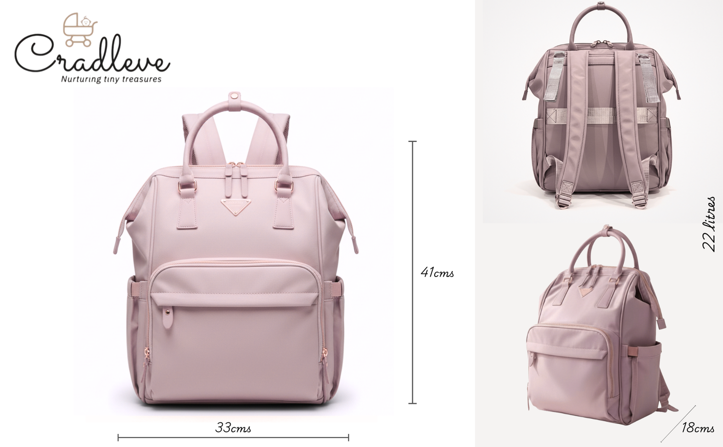 Cradleve Essentia Diaper Bag for Moms | Stylish & Spacious Mommy Bag with Insulated Bottle Pockets | Waterproof Recycled Nylon | Backpack, Tote & Stroller Bag (Candy Pink) - Cradleve