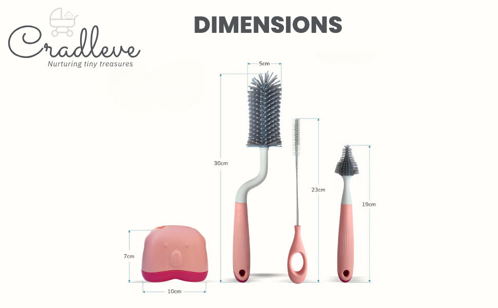 CRADLEVE 4IN1 Whirlpool Baby Bottle Cleaning Brush Set (Pink)