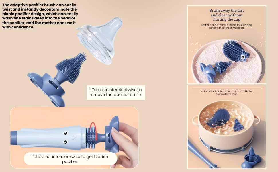 CRADLEVE Smart Scrub 3-in-1 Baby Bottle Cleaning Brush Set (Blue)