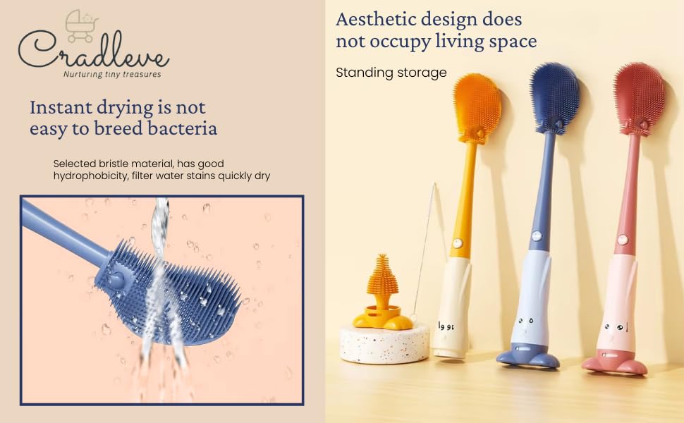 CRADLEVE Smart Scrub 3-in-1 Baby Bottle Cleaning Brush Set (Blue)