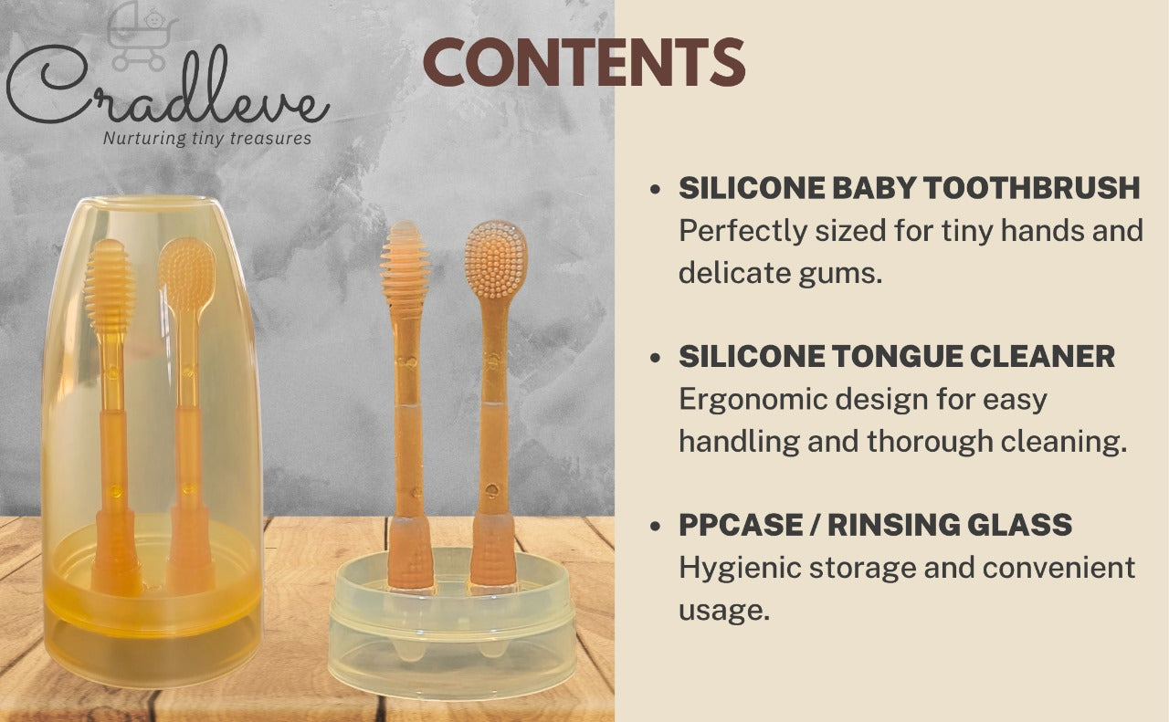 CRADLEVE Silicone Baby Toothbrush & Tongue cleaner with PP case