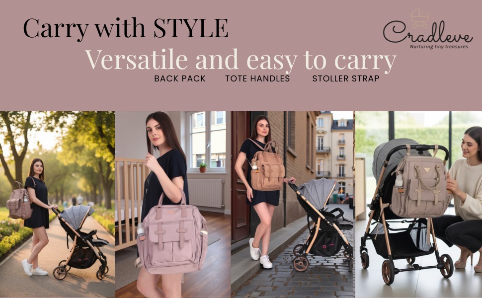 Cradleve STELLA – Premium Sustainable Diaper Bag for Modern Parents | Sleek, Spacious & Waterproof (Candy Pink) - Cradleve