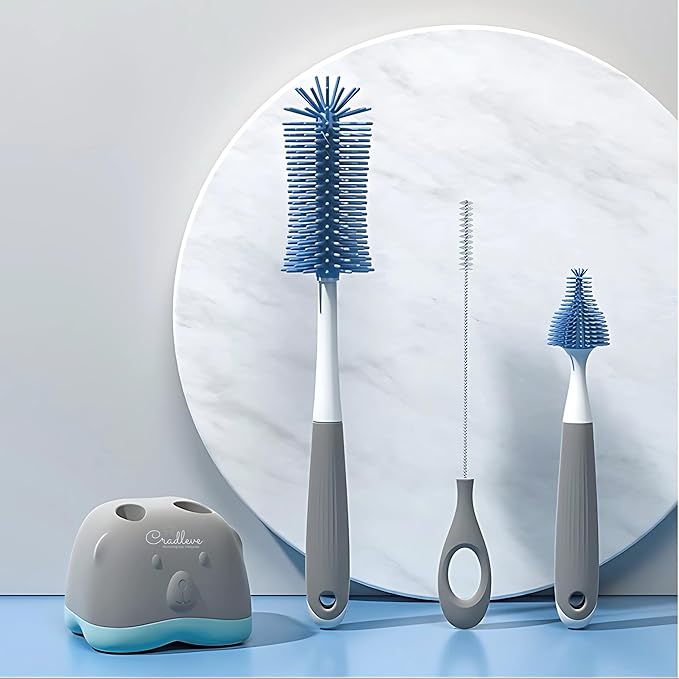 CRADLEVE 4IN1 Whirlpool Baby Bottle Cleaning Brush Set (Gray)