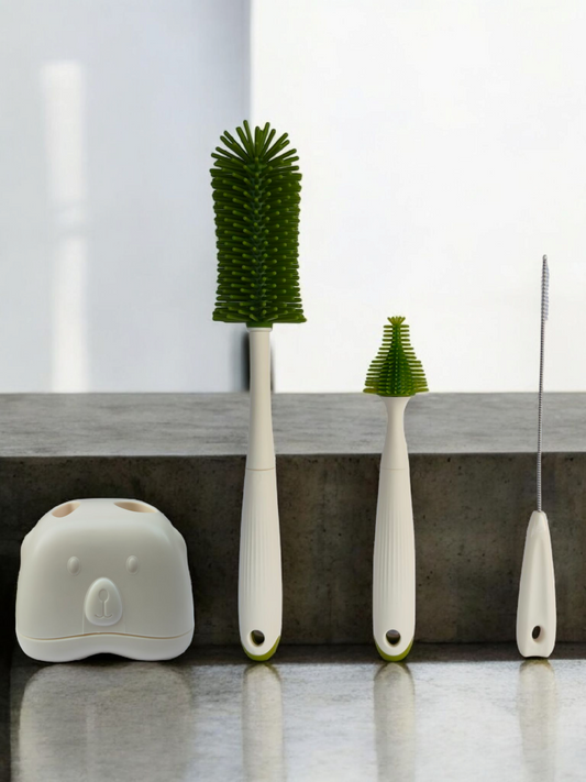 CRADLEVE 3IN1 Elegant Baby Bottle Cleaning Brush Set | Rotatable, Feeding Bottle Nipple & Straw Cleaner Set