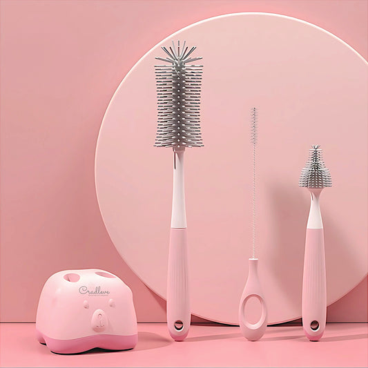 CRADLEVE 4IN1 Whirlpool Baby Bottle Cleaning Brush Set (Pink)