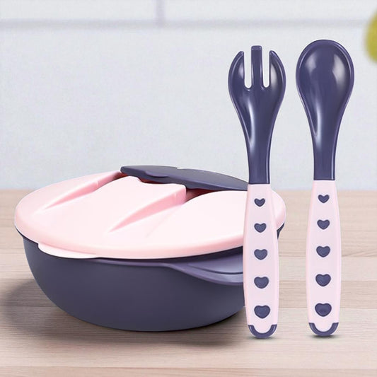 Cradleve Compact 3in1 Baby Feeding Bowl Set with Lid, Spoon & Fork (Pink)