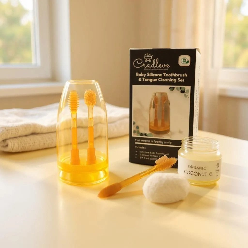 CRADLEVE Silicone Baby Toothbrush & Tongue cleaner with PP case
